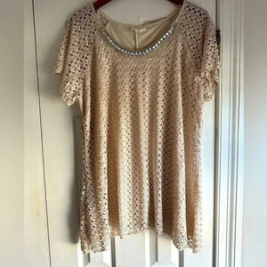 BRITTANY BLACK Lace Tunic top with beaded neckline Size 2XL